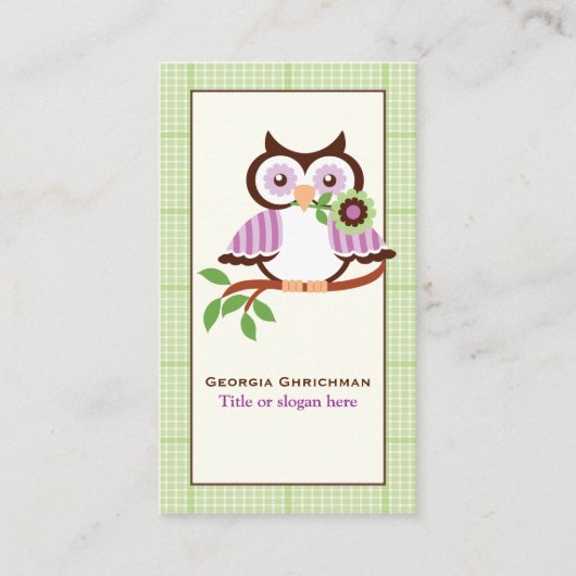 可愛い春フクロウの枝に緑のプライド縁ど 名刺 (正面)