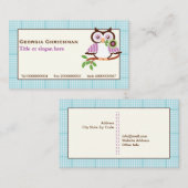 可愛い春フクロウの枝に青いプライド縁ど 名刺 (正面/裏面)