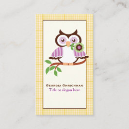 可愛い春フクロウの枝、黄色のプライド縁ど 名刺