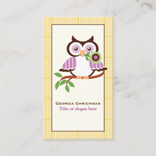可愛い春フクロウの枝、黄色のプライド縁ど 名刺 (正面)