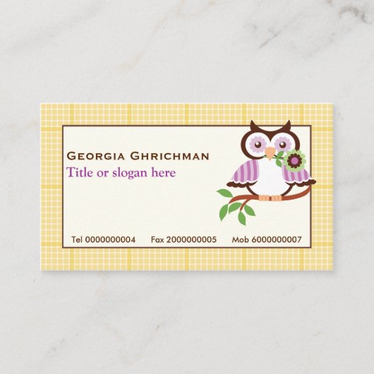 可愛い春フクロウの枝、黄色のプライド縁ど 名刺 (正面)