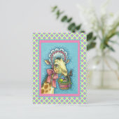 可愛い春復活祭ボンネットのキリン、卵バスケット シーズンポストカード (スタンド正面)