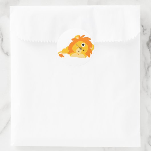 可愛い時計の漫画ライオンのステッカー ラウンドシール (バッグ)