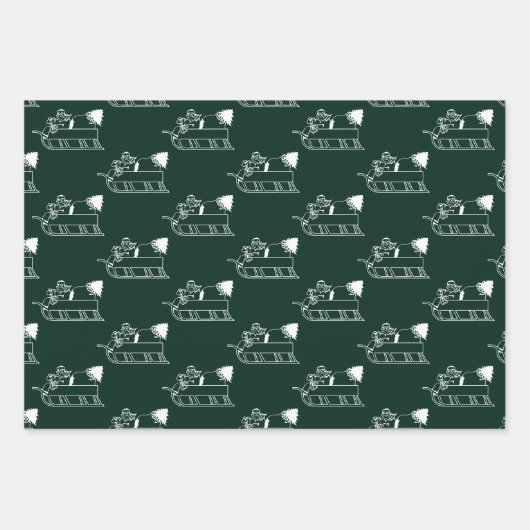 可愛い暗い松の緑の組み合わせパターンクリスマス ラッピングペーパーシート (正面)