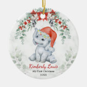可愛い最初のベビークリスマスベビー象ガールセラム セラミックオーナメント (正面)