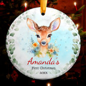 可愛い最初のベビークリスマスベビー鹿ガールセラミック セラミックオーナメント