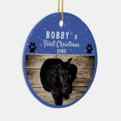 可愛い最初の子犬のクリスマスポーブルードッグ写真 セラミックオーナメント (右)