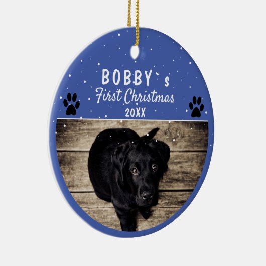 可愛い最初の子犬のクリスマスポーブルードッグ写真 セラミックオーナメント (右)