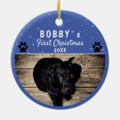 可愛い最初の子犬のクリスマスポーブルードッグ写真 セラミックオーナメント (裏面)