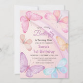 可愛い最初の誕生日リトルカラフルバタフライ 招待状 (正面)