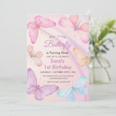 可愛い最初の誕生日リトルカラフルバタフライ 招待状 (スタンド正面)