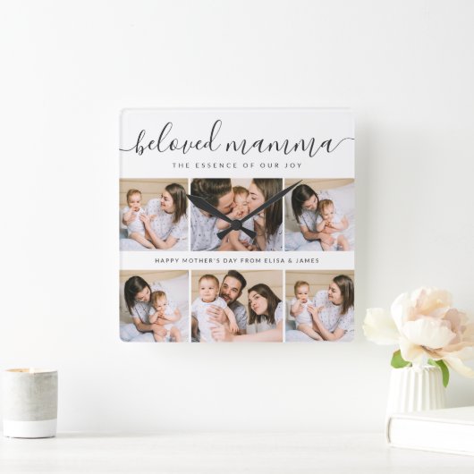 可愛い最愛のママ母の日フォトコラージュ スクエア壁時計 (ホーム)