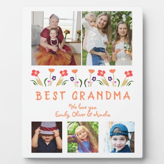 可愛い最高のおばあちゃん花フローラ家族写真 フォトプラーク (正面)