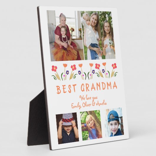 可愛い最高のおばあちゃん花フローラ家族写真 フォトプラーク (側面)