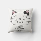 可愛い最高の漫画の子猫を持つ白い猫のママ クッション (裏面)