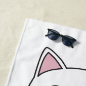 可愛い最高の漫画の子猫を持つ白い猫のママ ビーチタオル (インサイチュ)