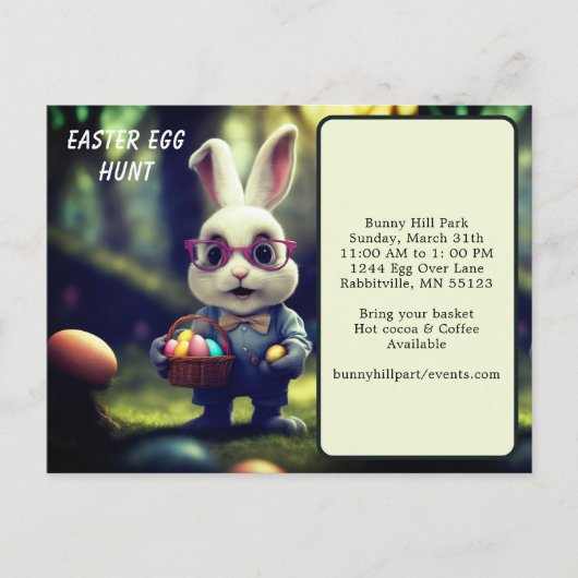 可愛い服を着たバニー&バスケットイースターエッグ狩り ポストカード (正面)