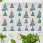 可愛い木々ドードルピンクグリーン キッチンタオル (折り畳み)