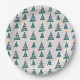 可愛い木々ドードルピンクグリーン ペーパープレート