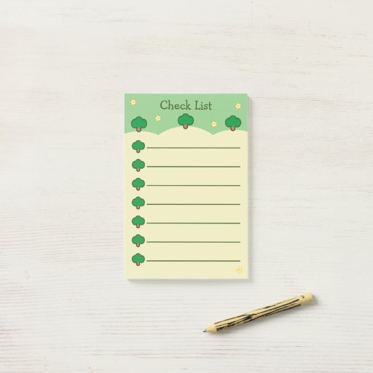 可愛い木の緑とクリームチェックリスト ポストイット (デスク上)