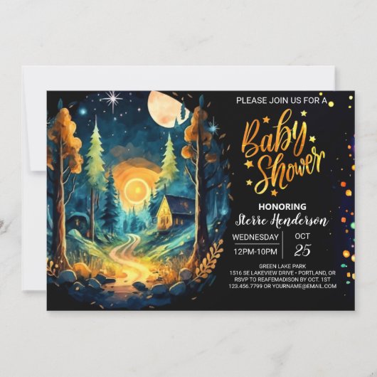 可愛い木材を森に赤ちゃんシャワー 招待状 (正面)