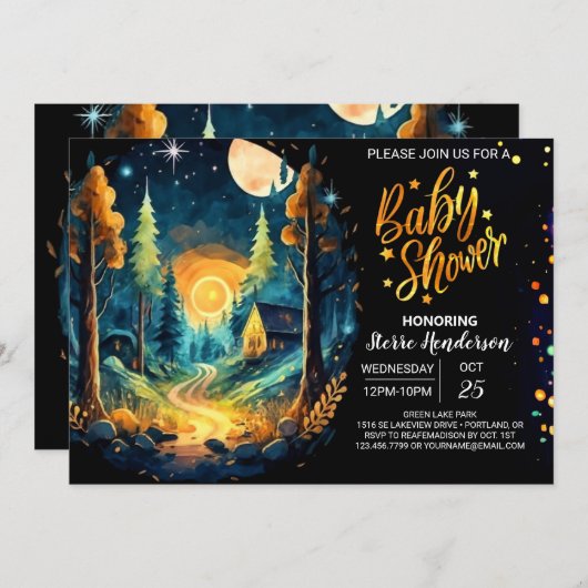 可愛い木材を森に赤ちゃんシャワー 招待状 (正面/裏面)