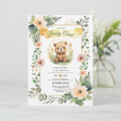 可愛い木版花クマ赤ちゃんシャワー招待 招待状 (スタンド正面)