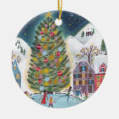 可愛い村の初めてのクリスマスを祖父母の写真に セラミックオーナメント (正面)