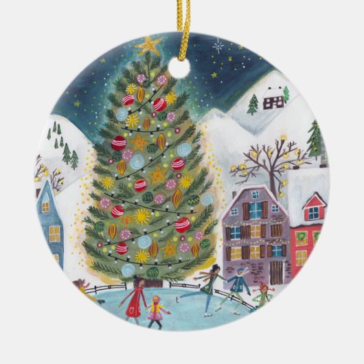 可愛い村の初めてのクリスマスを祖父母の写真に セラミックオーナメント (正面)