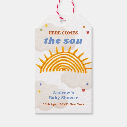 可愛い来ここの息子サンシャインベイビーシャワー ギフトタグ (正面)