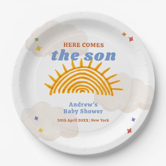 可愛い来ここの息子サンシャインベイビーシャワー ペーパープレート (正面)