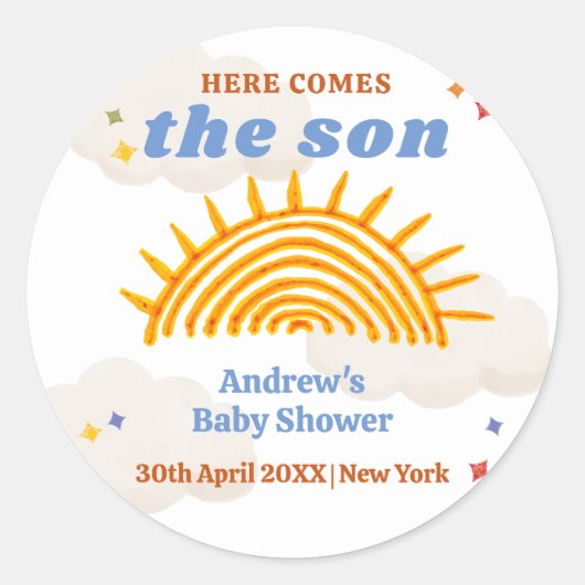 可愛い来ここの息子サンシャインベイビーシャワー ラウンドシール (正面)