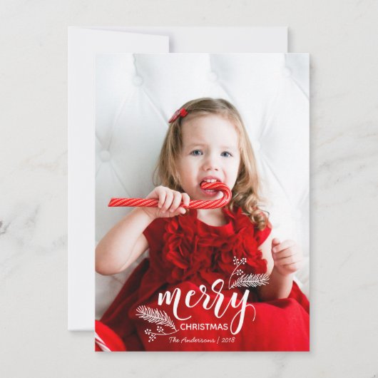 可愛い松とホリークリスマスパターン家族の写真 シーズンカード (正面)