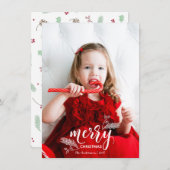 可愛い松とホリークリスマスパターン家族の写真 シーズンカード (正面/裏面)