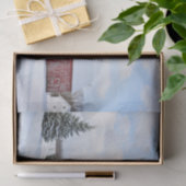 可愛い松の木が生えた大きな風化赤い納屋 薄葉紙 (ギフト)