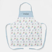 可愛い枕猫イラストレーション柄モノグラム エプロン (正面)