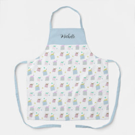 可愛い枕猫イラストレーション柄モノグラム エプロン