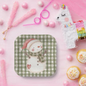 可愛い柄の紙プレートと雪だるま ペーパープレート (パーティー)