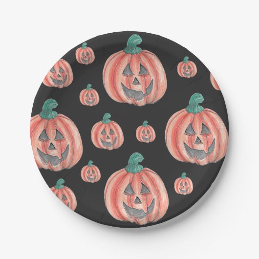 可愛い柄ハロウィンカボチャのジャックOランタン ペーパープレート (正面)