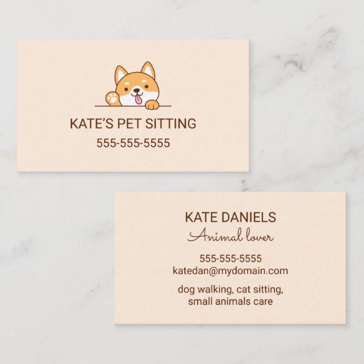 可愛い柴犬コルギドッグペットシーティングサービス 名刺 (正面/裏面)