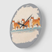 可愛い柴犬歩くのラインラージクロック ラージ壁時計 (傾斜)