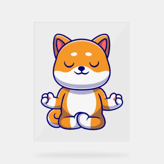 可愛い柴犬犬ヨガ瞑想漫画を行う アクリルサイン (正面)