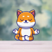 可愛い柴犬犬ヨガ瞑想漫画を行う アクリルサイン (ニュートラル)