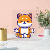 可愛い柴犬犬ヨガ瞑想漫画を行う アクリルサイン (ウェディング)