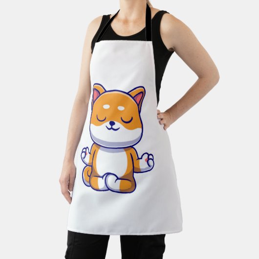 可愛い柴犬犬ヨガ瞑想漫画を行う エプロン (インサイチュ)