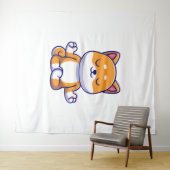 可愛い柴犬犬ヨガ瞑想漫画を行う タペストリー (インサイチュ(横))