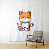 可愛い柴犬犬ヨガ瞑想漫画を行う タペストリー (インサイチュ)