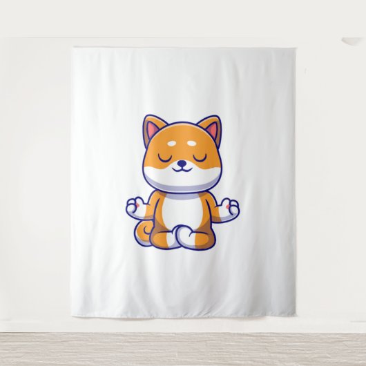 可愛い柴犬犬ヨガ瞑想漫画を行う タペストリー (正面)