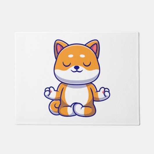 可愛い柴犬犬ヨガ瞑想漫画を行う ドアマット (正面)