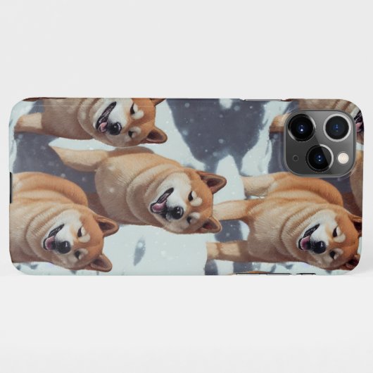 可愛い柴犬魅力冬雪庭園図面 iPhoneケース (裏面横)